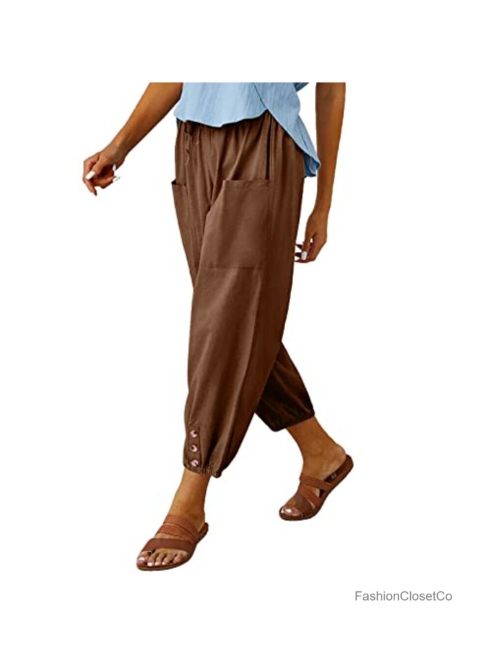 Women's Casual Capri Pants Elastic Waist Drawstring Lounge Baggy Trousers
